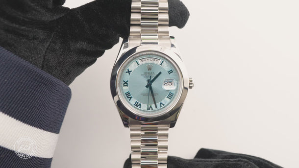 Rolex 218206 Day-Date II 41 mm Ice Blue Roman Dial Platinum Box and Papers 2013