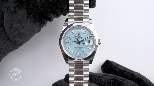 Rolex 228206 Day-Date 40 mm Ice Blue Diagonal Motif Dial Box and Papers 2022