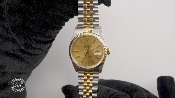 Rolex 16233 Datejust 36 mm Champagne Dial Jubilee Bracelet Box & Papers 1996