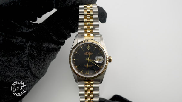 Rolex 16233 Datejust 36 mm Black Index Dial Jubilee Bracelet Box and Papers 2002