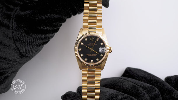 Rolex 68278 Datejust 31 mm Black Diamond Dial President Box and Papers 1989
