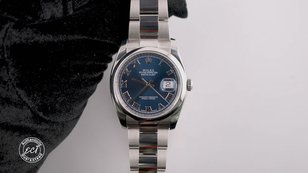 Rolex 116200 Datejust 36 mm Smooth Bezel Blue Roman Dial Box and Papers 2018