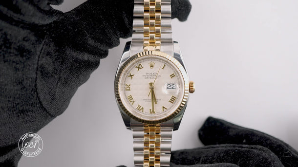 Rolex 116233 Datejust 36mm Ivory Pyramid Dial Jubilee Bracelet Box & Papers 2017