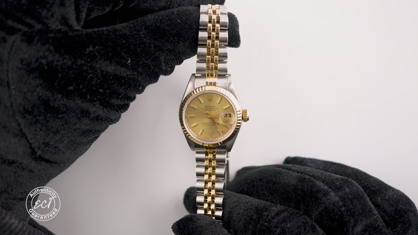 Rolex 69173 Lady-Datejust 26 mm Champagne Index Dial Jubilee Bracelet Box 1994
