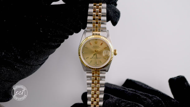 Rolex 68273 Datejust 31 mm Fluted Bezel Champagne Dial Jubilee Bracelet Box 1995
