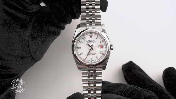 Rolex 116200 Datejust 36 mm Smooth Bezel White Index Dial Box and Papers 2015