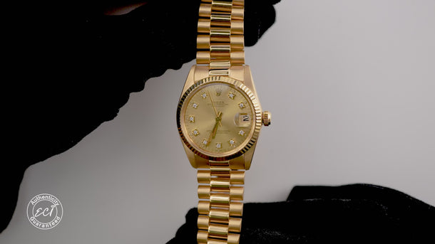 Rolex 6827 Datejust 31 mm Champagne Diamond Dial President Bracelet Box 1981