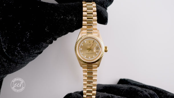 Rolex 69178 Lady-Datejust 26mm Champagne Diamond Dial President Box 1989