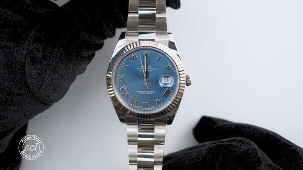 Rolex 126334 Datejust 41 mm Blue Roman Dial Oyster Bracelet Box and Papers 2017