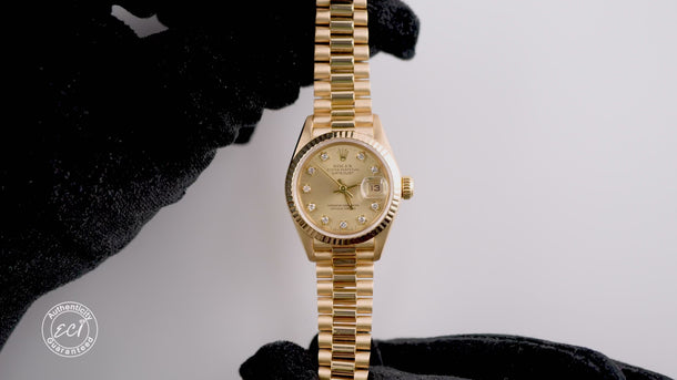 Rolex 69178 Lady-Datejust 26mm Champagne Diamond Dial President Box 1990