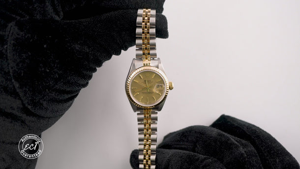 Rolex 79173 Lady-Datejust 26 mm Champagne Index Dial Jubilee Bracelet Box 2001