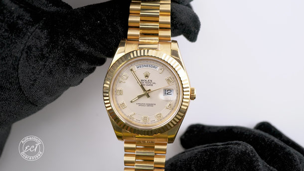 Rolex 218238 Day-Date II 41mm Ivory Concentric Dial President Box & Papers 2015