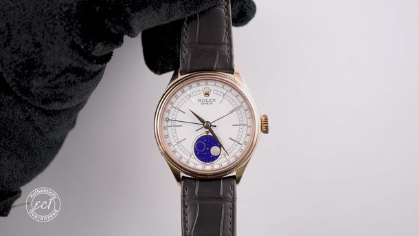Rolex 50535 Cellini Moonphase 18k Rose Gold White Dial Box and Papers 2019