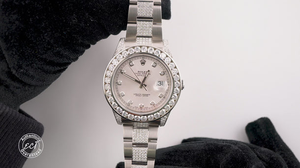 Rolex 116300 Datejust II 41 mm Custom Diamond Bezel Custom Silver Diamond Dial