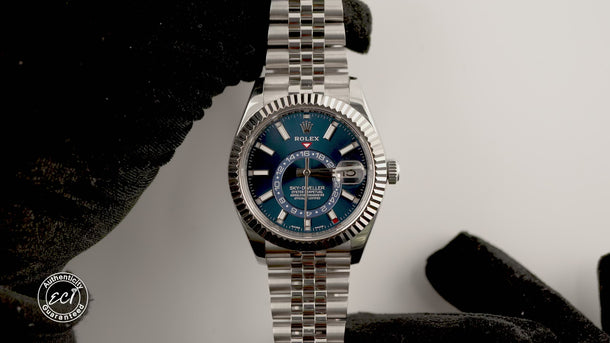 Rolex 326934 Sky-Dweller 42 mm 18K White Gold Fluted Bezel Blue