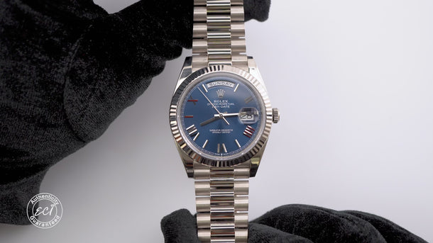 Rolex 228239 Day-Date 40 mm 18K White Gold Blue Bevelled Dial Box & Papers 2021