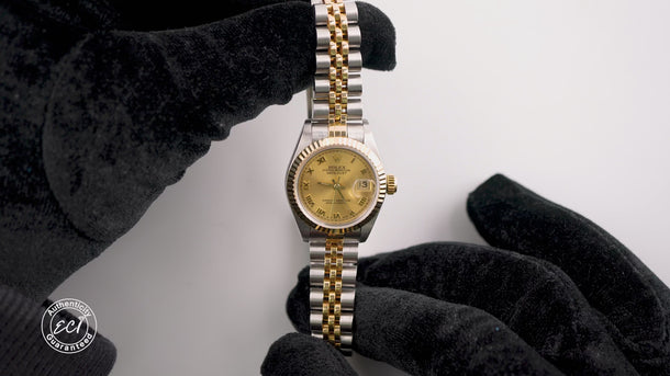 Rolex 69173 Lady-Datejust 26mm Champagne Dial Jubilee Bracelet Box & Papers 1994
