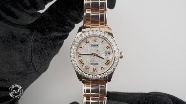 Rolex 86285 Datejust Pearlmaster 39mm Diamond Bezel Paved Dial Box & Papers 2021