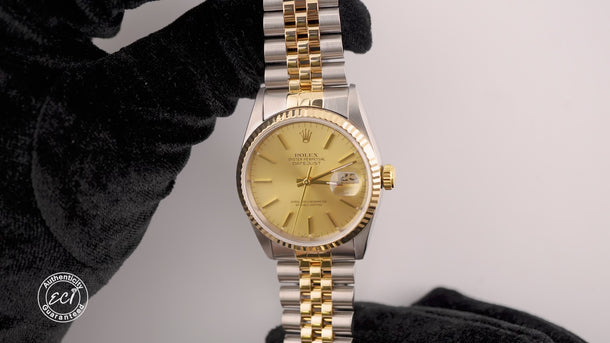 Rolex 16233 Datejust 36 mm Champagne Dial Jubilee Bracelet Box & Papers 1996