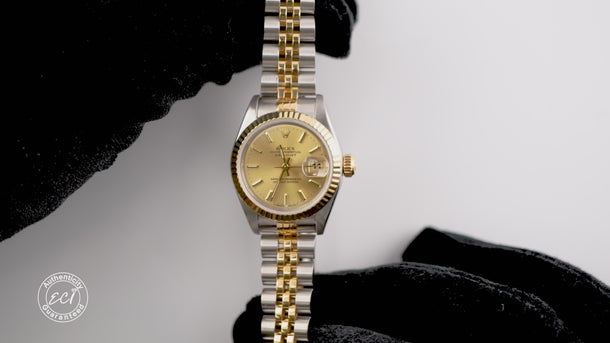 Rolex 69173 Lady-Datejust 26 mm Champagne Index Dial Jubilee Bracelet Box 1994