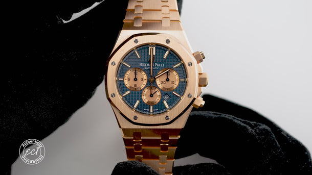 Audemars Piguet Royal Oak Chronograph 41 mm 18K RG Blue Dial Box & Papers 2017