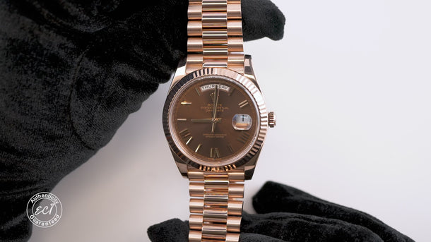 Rolex 228235 Day-Date 40 mm 18K Rose Gold Chocolate Dial Box and Papers 2018