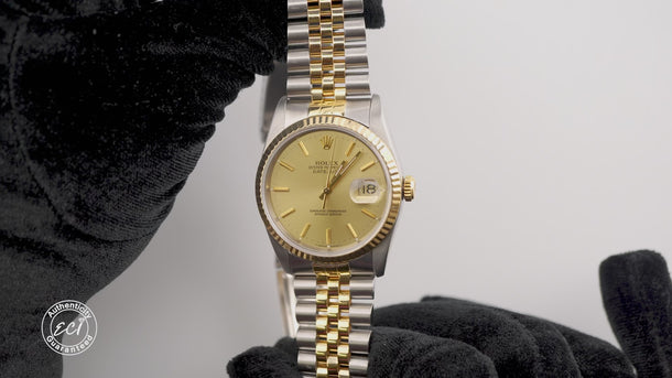 Rolex 16233 Datejust 36 mm Champagne Dial Jubilee Bracelet Box and Papers 1991
