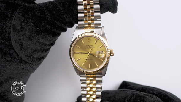 Rolex 16233 Datejust 36 mm Champagne Dial Jubilee Bracelet Box and Papers 1993