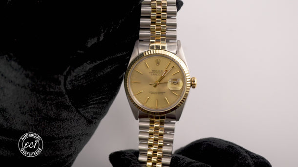 Rolex 16013 Datejust 36 mm Champagne Dial Jubilee Bracelet Box and Papers 1978