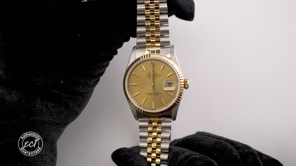 Rolex 16233 Datejust 36 mm Champagne Dial Jubilee Bracelet Box & Papers 1996