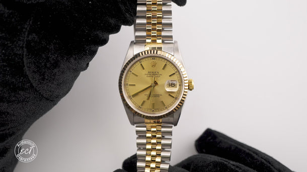 Rolex 16233 Datejust 36 mm Champagne Dial Jubilee Bracelet Box and Papers 2002