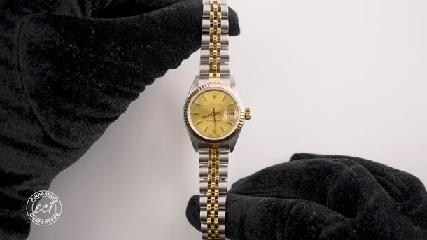 Rolex 79173 Lady-Datejust 26 mm Champagne Index Dial Jubilee Bracelet Box 2000