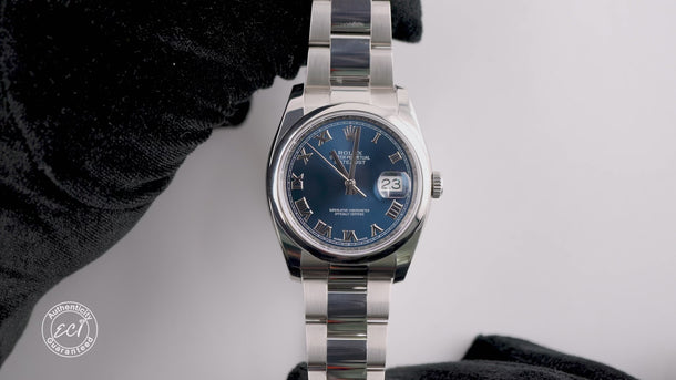 Rolex 116200 Datejust 36 mm Smooth Bezel Blue Roman Dial Box and Papers 2019