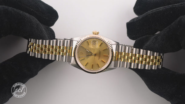 Rolex 16233 Datejust 36 mm Champagne Dial Jubilee Bracelet Box and Papers 1995