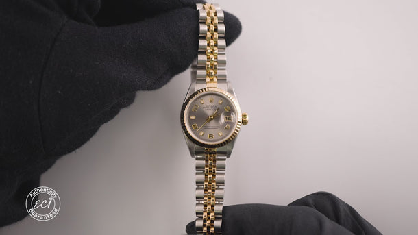 Rolex 69173 Lady-Datejust 26 mm Silver Arabic Dial Jubilee Bracelet Box 1996