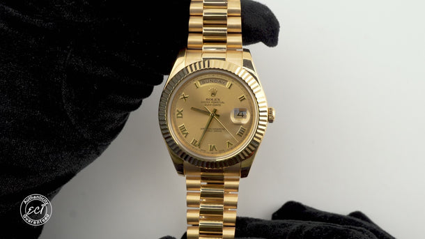 Rolex 218238 Day-Date II 41mm Champagne Roman Dial President Box and Papers 2010