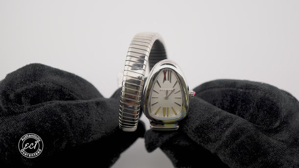 Bvlgari 101827 Serpenti Tubogas 35mm Silver Opaline Dial Box & Papers 2026
