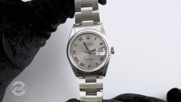 Rolex 16220 Datejust 36 mm Silver Roman Dial Oyster Bracelet Box 2003