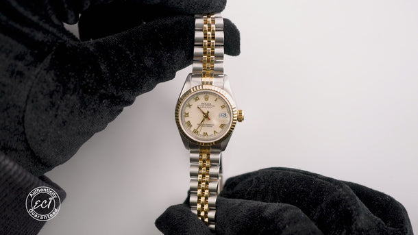 Rolex 69173 Lady-Datejust 26 mm Linen Dial Jubilee Bracelet Box & Papers 1990