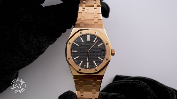 Audemars Piguet Royal Oak Selfwinding 18K Rose Gold Black Dial Box & Papers 2023