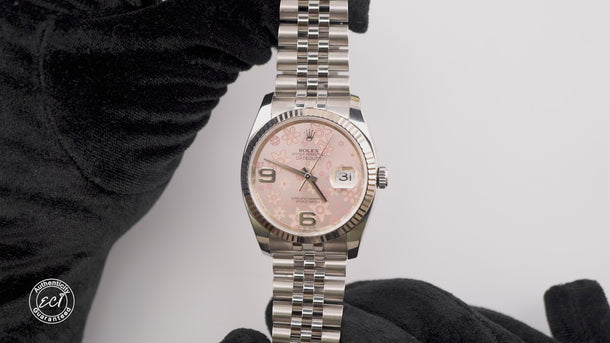 Rolex 116234 Datejust 36mm Pink Floral Dial Jubilee Bracelet Box & Papers 2010