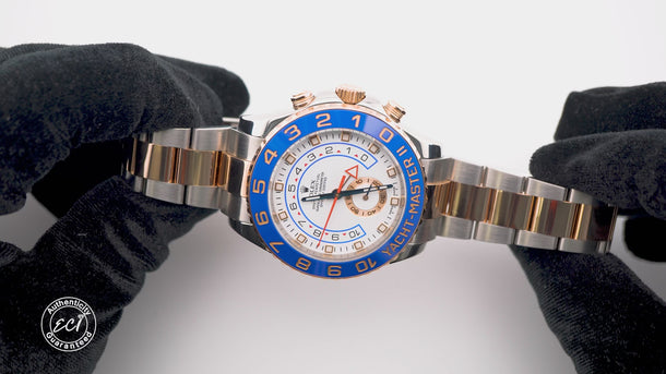 Rolex 116681 Yacht-Master II 44 mm 18K Rose Gold Blue Bezel White Dial Box 2014