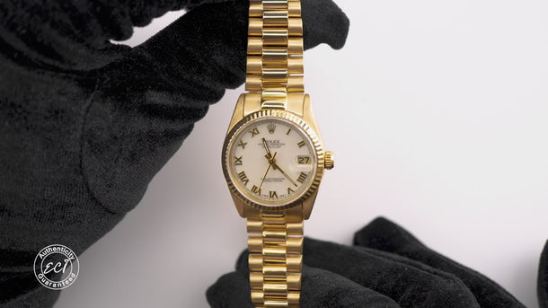 Rolex 68278 Datejust 31 mm White Roman Dial President Bracelet Box 1990