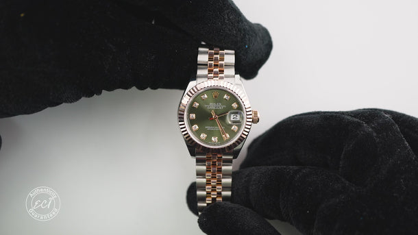Rolex 279171 Lady-Datejust 28 mm Olive Green Diamond Dial Jubilee Bracelet Box and Papers 2017