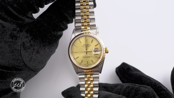 Rolex 16233 Datejust 36 mm Champagne Dial Jubilee Bracelet Box & Papers 1996