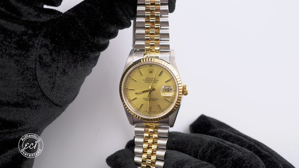 Rolex 16233 Datejust 36 mm Champagne Dial Jubilee Bracelet Box and Papers 1990