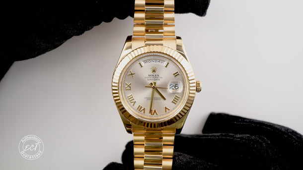 Rolex 218238 Day-Date II 41mm Silver Roman Dial President Box and Papers 2014