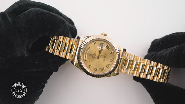 Rolex 218238 Day-Date II 41mm Champagne Roman Dial President Box and Papers 2013