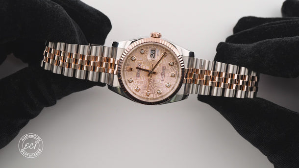Rolex 116231 Datejust 36 mm 18K Rose Gold Pink Jubilee Dial Box & Papers 2016