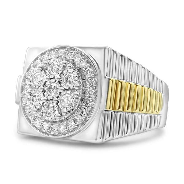 14k Two-Tone White Gold Men's Diamond Fancy Ring 0.54Ctw